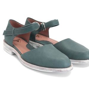 Fluevog Modvogs Blue Anna Maria Mary Jane Leather Flat